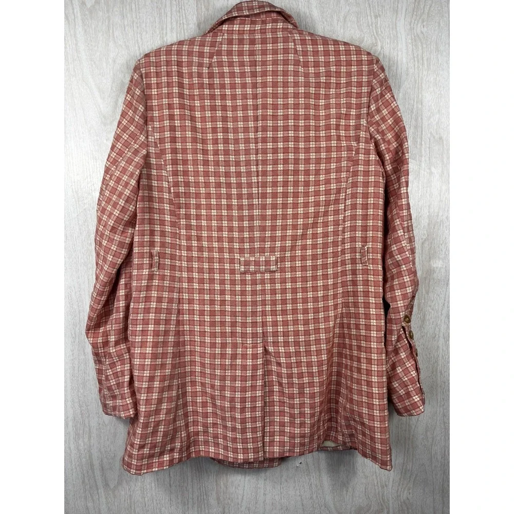 Free People Gingham‎ Blazer Womens M Pink Plaid Relaxed Cottagecore Boho Jacket